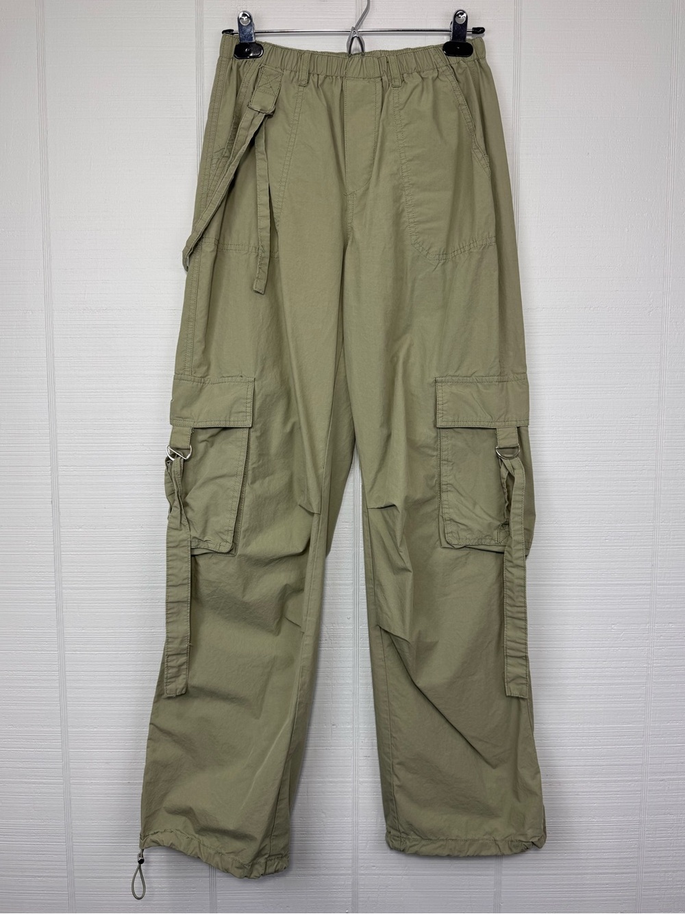 Pacsun Green Parachute Cargo Pants D-Ring Elastic Waist Drawstring Cuff Utility